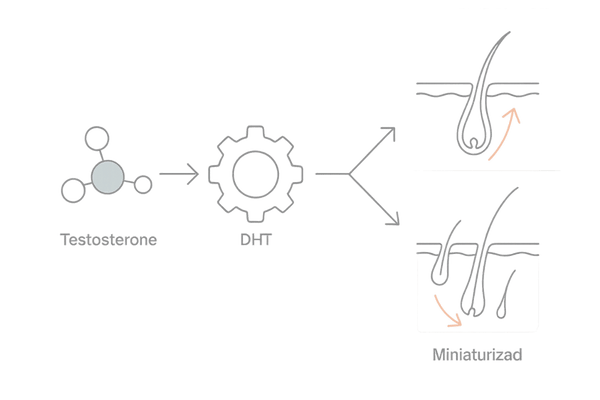 テストステロンとDHTの作用メカニズム｜髭・体毛とAGAへの影響図