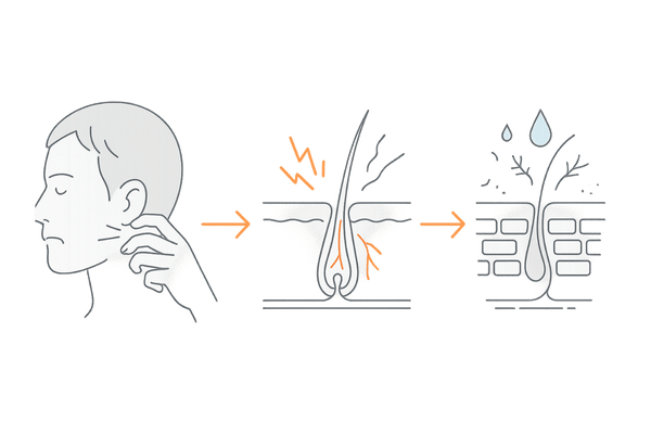 アトピー性皮膚炎が抜け毛を招く3つの原因(掻き壊し・炎症・バリア機能低下)図解