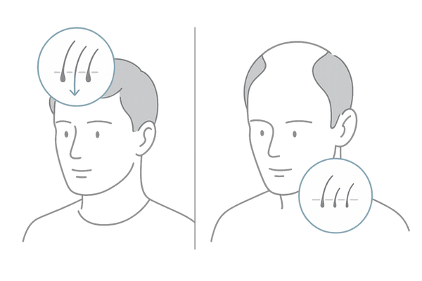 季節性の抜け毛とAGAの違い|部位・毛の質の比較図