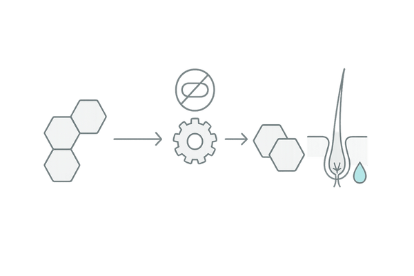 DHTによる前髪薄毛のメカニズムと治療の作用イメージ（フィナステリド／デュタステリド・ミノキシジル）