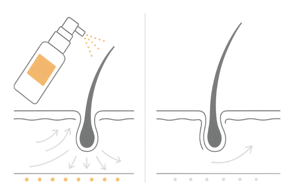 育毛剤の役割と限界|血行促進だけでは栄養不足による抜け毛は防げない(左右比較)