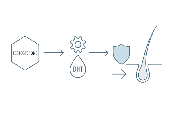 フィンペシア（フィナステリド）がDHTを抑制してAGA進行を防ぐ仕組みの図