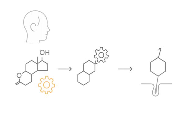 DHT生成の仕組みと前頭部・頭頂部に薄毛が集中する理由（5αリダクターゼ作用図）
