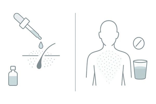 ミノキシジル外用薬と内服薬の違い|局所作用と全身作用の比較イラスト