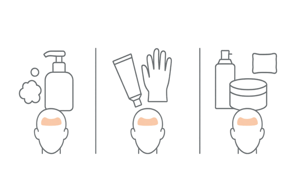 頭皮の接触性皮膚炎の主な原因|シャンプー・ヘアカラー・整髪料(横並びアイコン)
