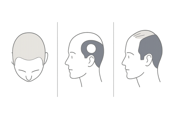 急な薄毛を起こす3タイプの脱毛症比較|休止期脱毛症・円形脱毛症・AGAの違いイラスト