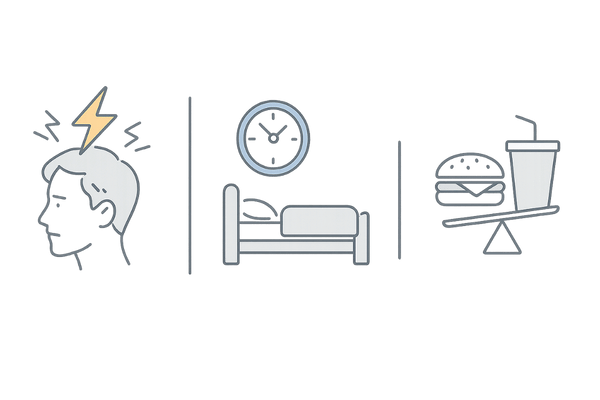 中学生に多い抜け毛の生活要因|ストレス・睡眠不足・栄養の偏り(3アイコン)