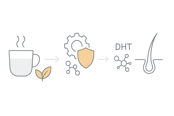 緑茶カテキン(EGCG)が5αリダクターゼを抑制しDHT生成を和らげるイメージ