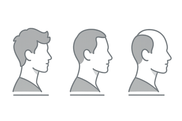 40代男性の薄毛割合を年代別に比較するアイコン図（20代・30代・40代の髪ボリューム推移）