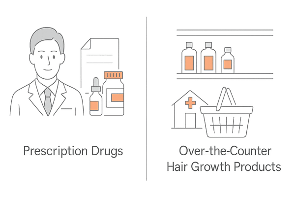 医療用AGA治療薬と市販育毛剤の違い|左右比較の線画イラスト