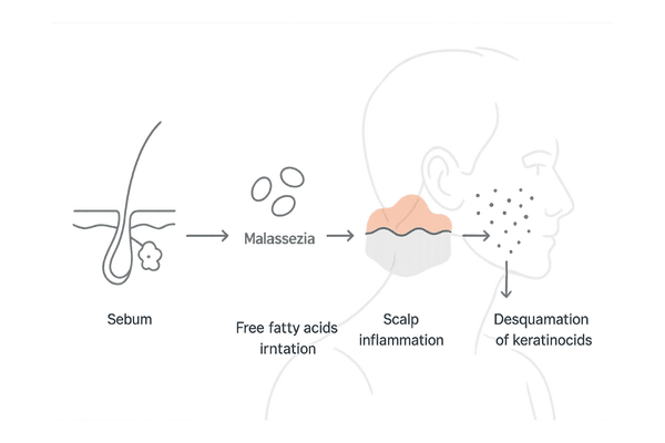 マラセチア菌が増える仕組みとフケ・かゆみ発生メカニズムの図解