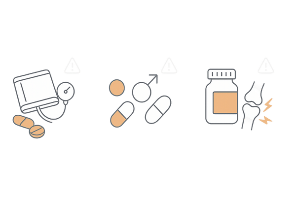ミノキシジルの併用禁忌イメージ(降圧薬・ED治療薬・NSAIDs)