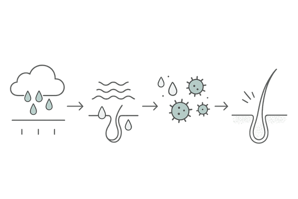 雨と湿気が抜け毛リスクにつながる仕組み（メカニズム図）