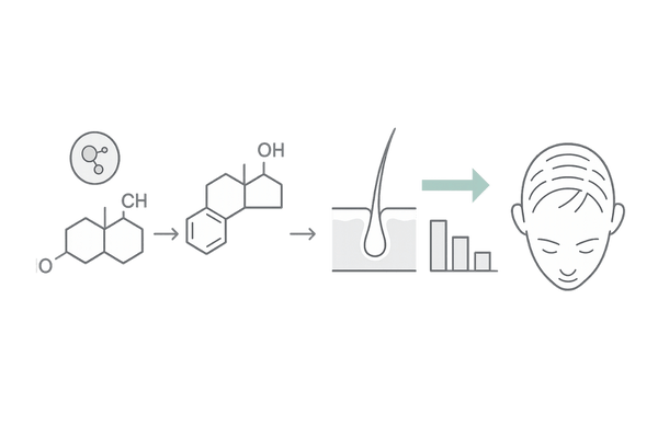 DHTと5αリダクターゼが頭頂部薄毛を起こす仕組み図（つむじハゲのメカニズム）