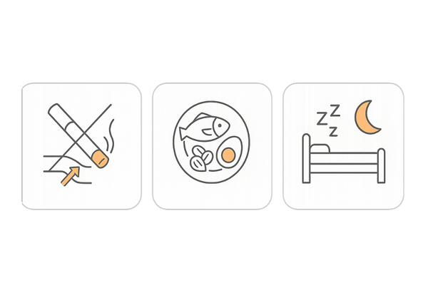 喫煙・食事・睡眠の見直し｜おでこのAGA改善に役立つ生活習慣イメージ