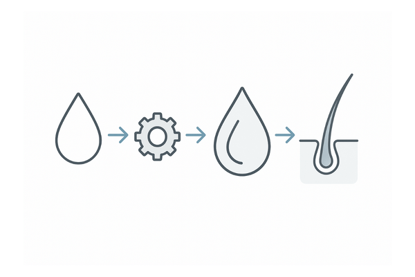 DHT生成の流れ（テストステロン→5αリダクターゼ→DHT→毛包）