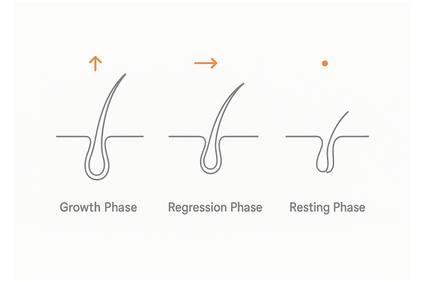 ヘアサイクル短縮の可視化：成長期→退行期→休止期と毛径変化