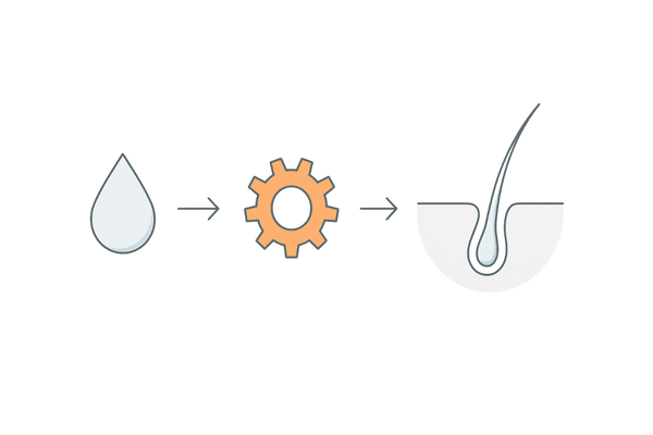 DHT生成と毛包への影響（M字対策の基礎図）
