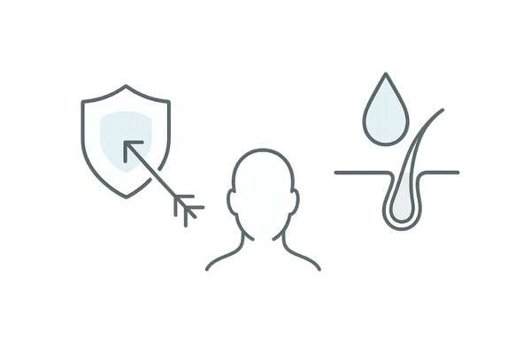 内服薬と育毛剤の併用イメージ：守りと攻めの二方向アプローチ