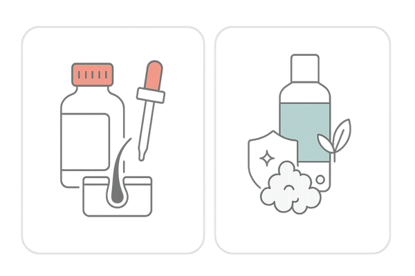 発毛剤(医薬品)と育毛剤(医薬部外品)の違いを一目で理解できる左右比較イラスト