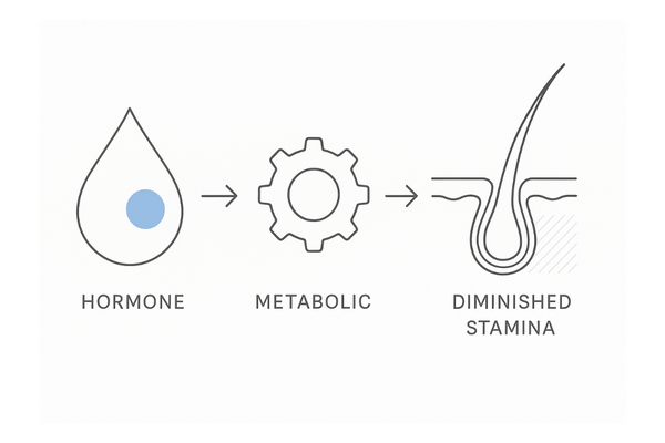加齢×ホルモンバランスの変化フロー（毛母細胞の持久力低下）