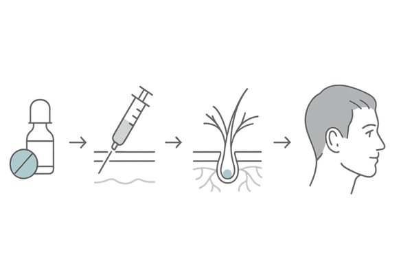 薄毛治療における注射療法の役割|投薬と併用で発毛を後押しする流れ図