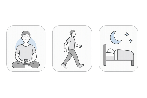 ストレス管理で髪を守る:呼吸・軽運動・睡眠の3ステップ図