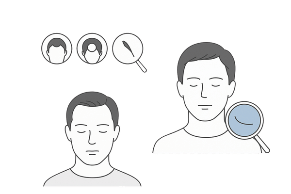 AGAと円形脱毛症の初期サイン比較(生え際後退・つむじ薄毛 vs 円形の脱毛斑)