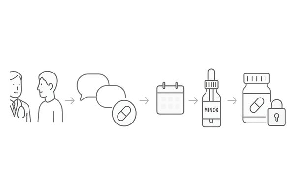 妊活前の休薬スケジュールと代替案フロー（医師相談→休薬→洗い出し期間→外用継続）