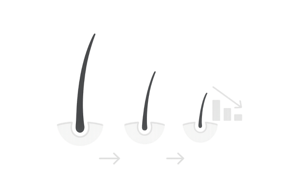 AGAで進む軟毛化のプロセス｜太く黒い毛から細く短い軟毛へ変化する抜け毛イラスト