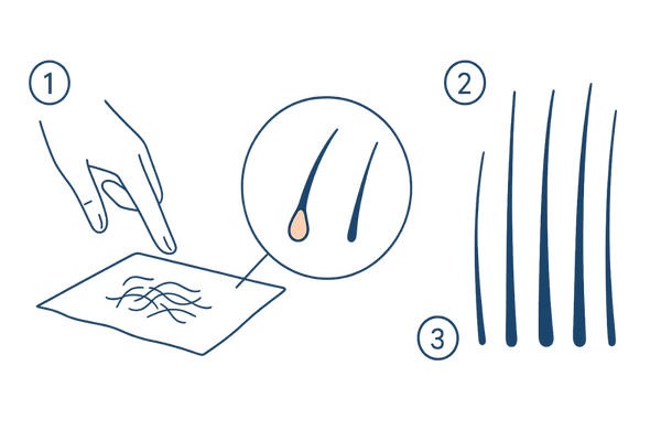 毛根セルフチェックのやり方｜毛根の形・色・毛幹の太さを確認する手順イラスト