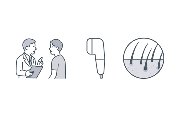 AGAの専門診断イメージ｜問診・視診とマイクロスコープで見る毛穴の本数や太さの違い