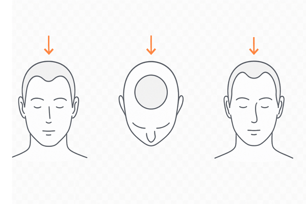 AGAの進行パターン比較｜M字型・O字型・U字型のシルエット比較図