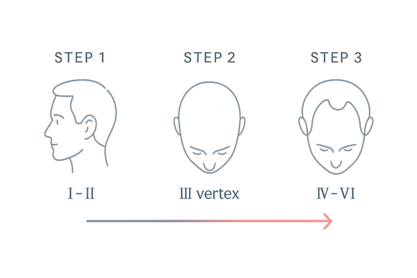 ハミルトン・ノーウッド分類の進行度イメージ（Ⅰ～Ⅶの3段階サマリー）