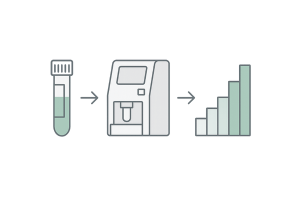 RAST(特異的IgE)検査:採血からIgEクラス判定までの概念図