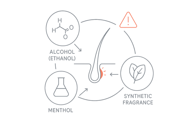 円形脱毛症の活動期に育毛剤が逆効果になり得る理由｜刺激成分（アルコール・メントール等）と炎症悪化の注意
