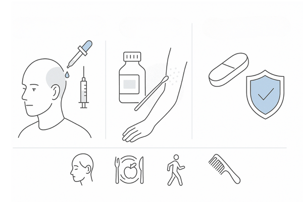 円形脱毛症の治療選択とセルフケアの具体例イメージ