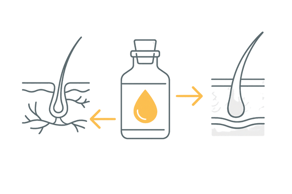 ココナッツオイルの主要成分と髪・頭皮への作用図（保湿・抗菌・浸透）