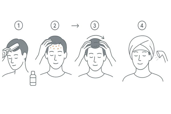 ココナッツオイル頭皮マッサージの手順（準備→塗布→マッサージ→蒸しタオル）