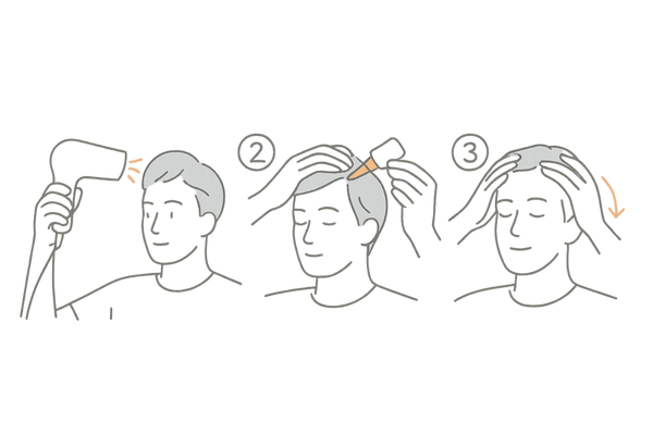 前髪・生え際への育毛剤の正しい塗布手順（3ステップ図）
