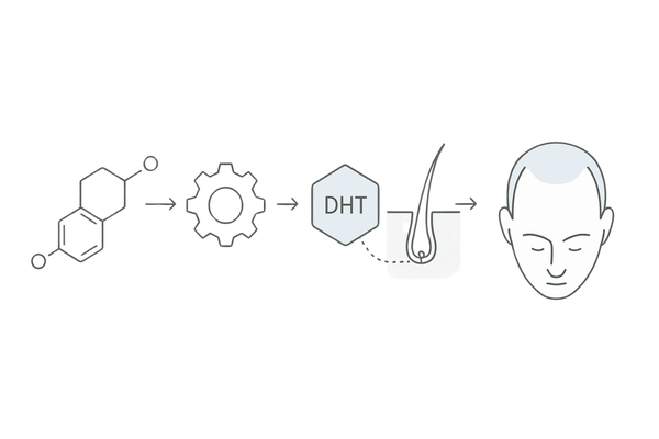 AGAの原因メカニズム｜テストステロン→5αリダクターゼ→DHT→受容体→前頭部へ