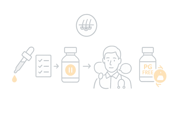 ミノキシジル外用の皮膚トラブル対処ステップ｜用法見直し〜相談・処方切替フロー