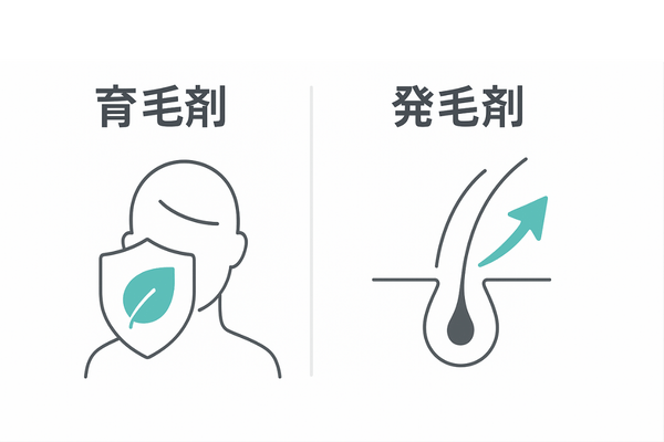 育毛剤と発毛剤の違いを比較した基本解説図（目的・分類・役割）