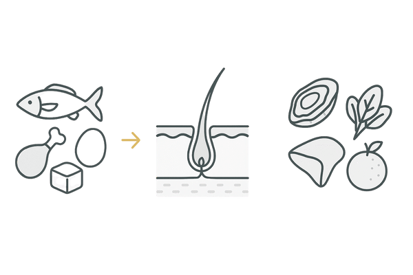 髪をつくる栄養（タンパク質・亜鉛・ビタミン）と毛包の関係イメージ