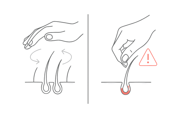 ヘッドスパで抜け毛が増える強すぎるマッサージのイメージ比較（正しい力加減との対比）