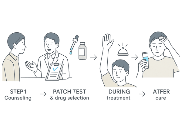 薄毛が気になる人の安全なヘッドスパ受け方フロー（カウンセリング〜パッチテスト〜施術中合図〜アフターケア）