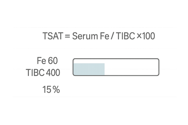トランスフェリン飽和度(TSAT)の計算と解釈(例:60/400→15%)