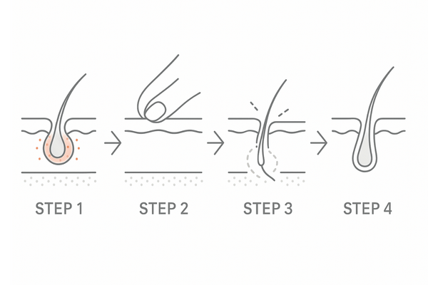 かゆみと抜け毛の悪循環を示す4ステップフロー（頭皮炎症→掻く→バリア破壊と抜け毛→ヘアサイクル短縮）