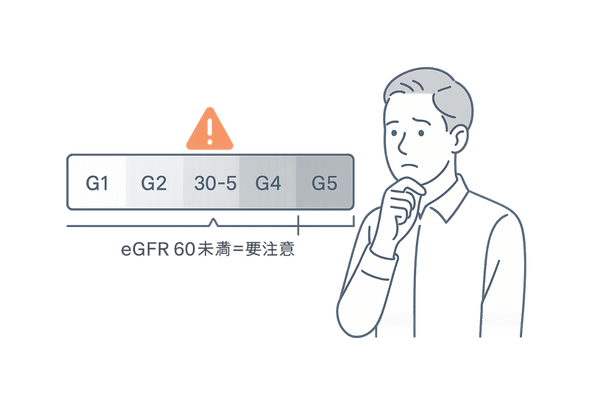 eGFRステージ分類|G1〜G5の段階バーと警戒ライン