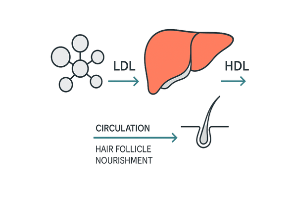 LDLとHDLの役割（肝臓⇄全身のコレステロール輸送フロー）
